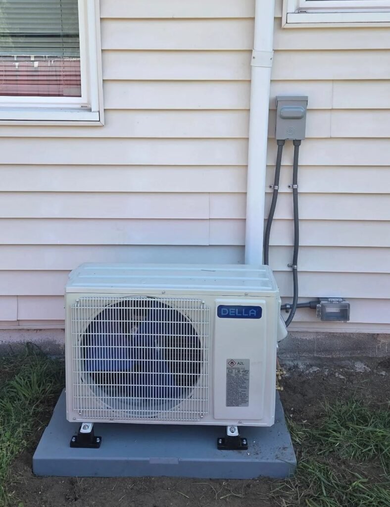 Outdoor condenser unit and refrigerant lines for a ductless mini split system